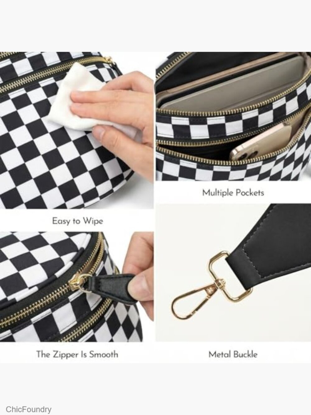 Checkered Nylon Crossbody Bag Spacious Sling Bag Plus Size - Picture 4 of 7